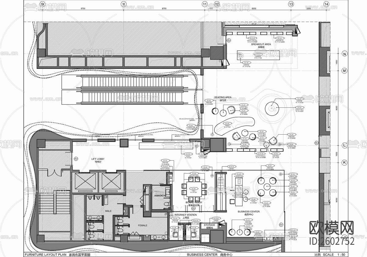 酒店商务休闲中心CAD施工图下载（渲染图6）