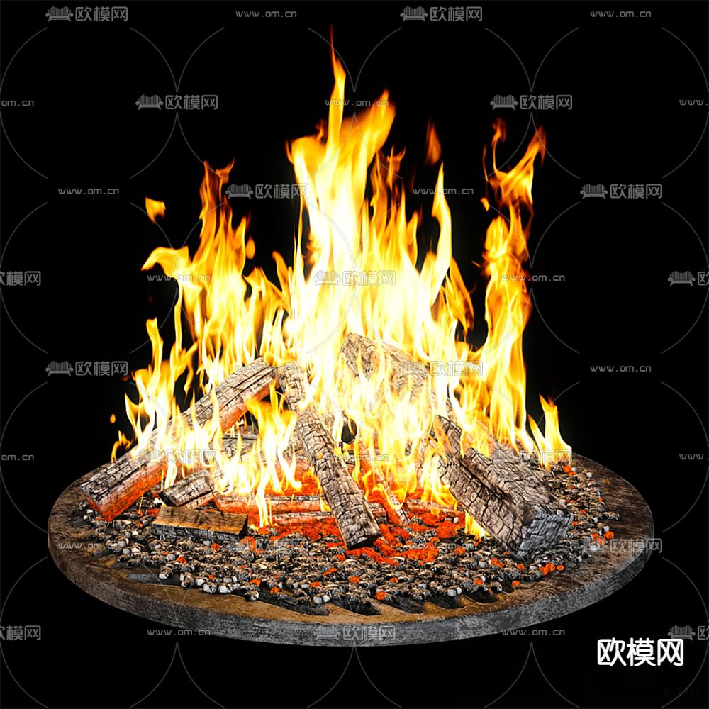 石头篝火堆su模型下载（渲染图1）