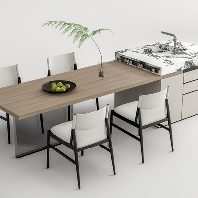 现代中岛台餐桌椅su模型