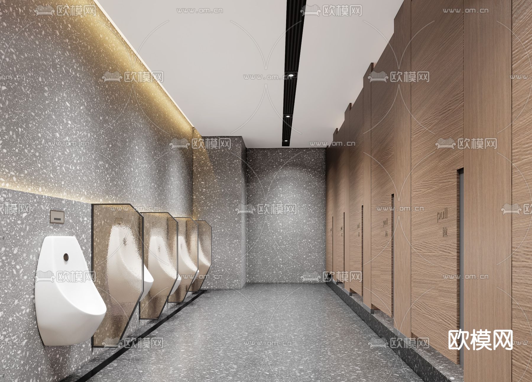 公共卫生间 洗手间3d模型下载（渲染图1）