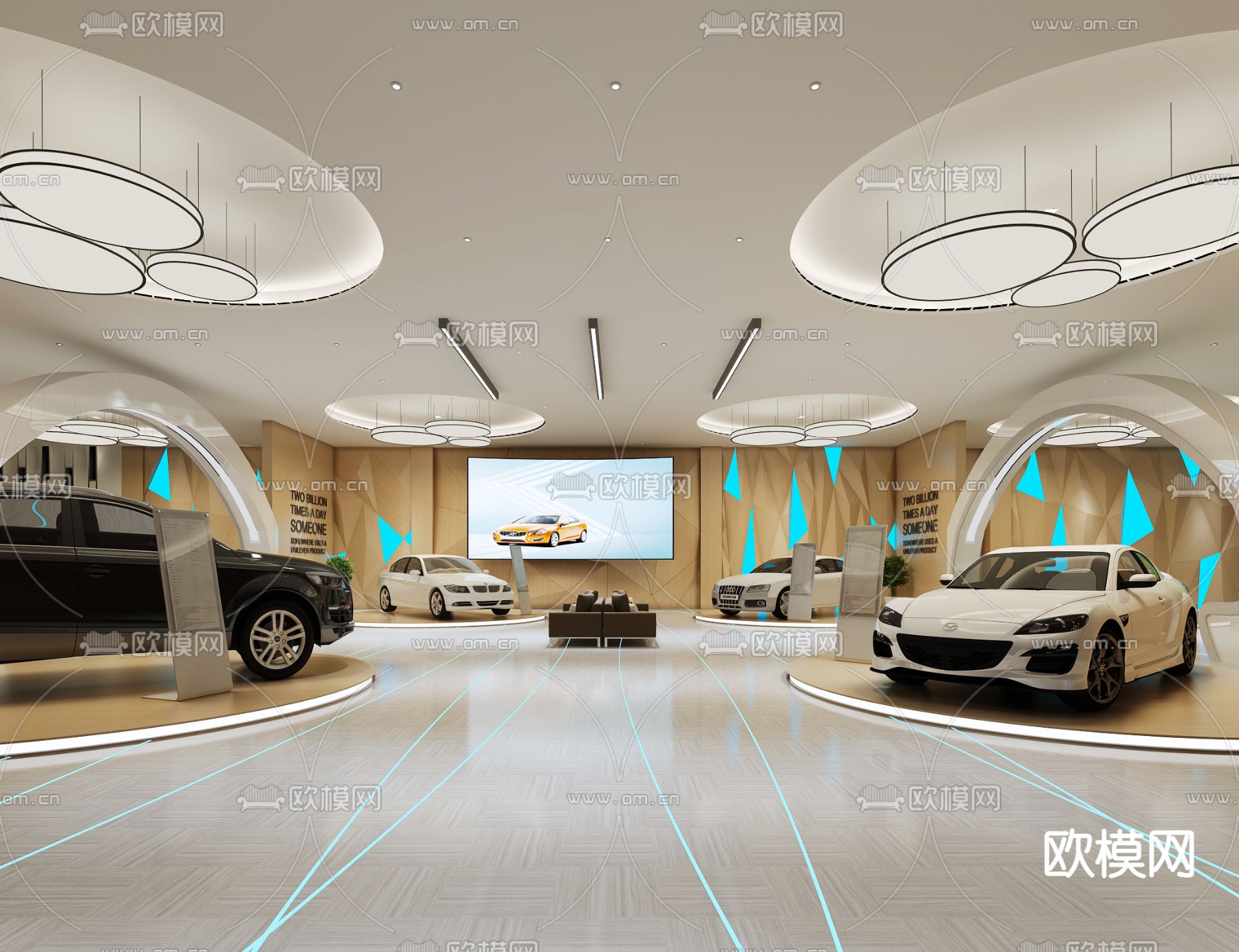 现代汽车展厅su模型下载（渲染图1）