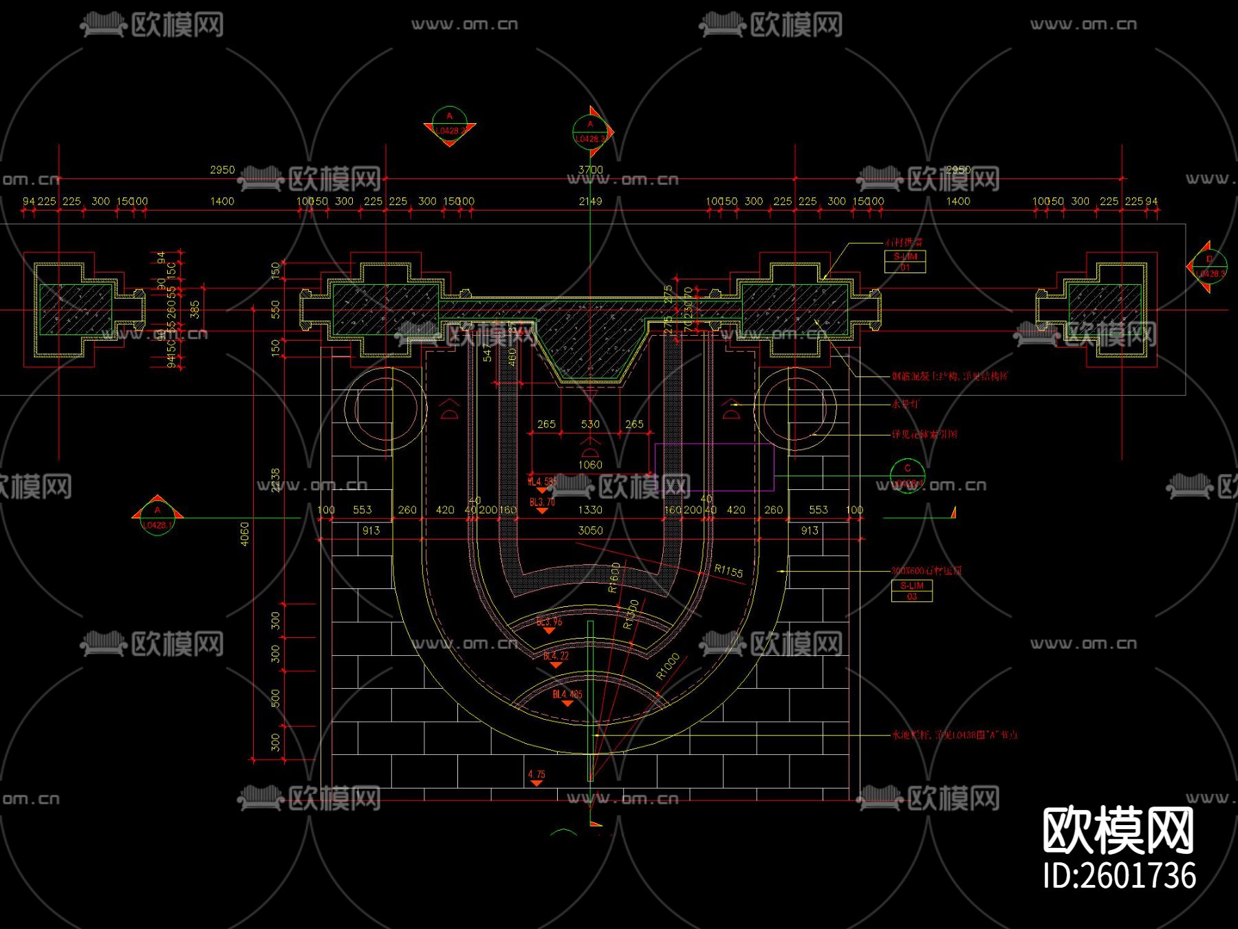 法式拱门花钵水景CAD施工图下载（渲染图2）