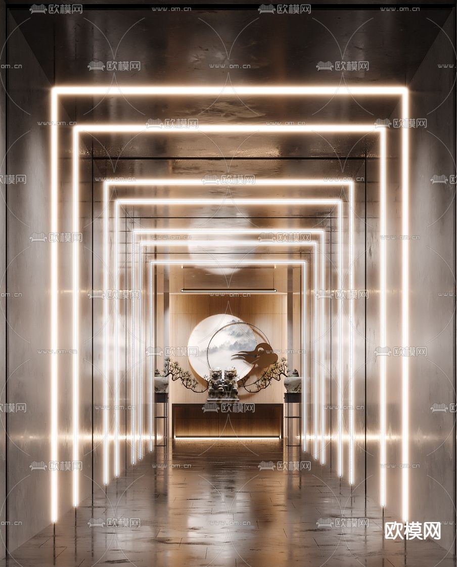 新中式走廊 大厅过道su模型下载（渲染图3）