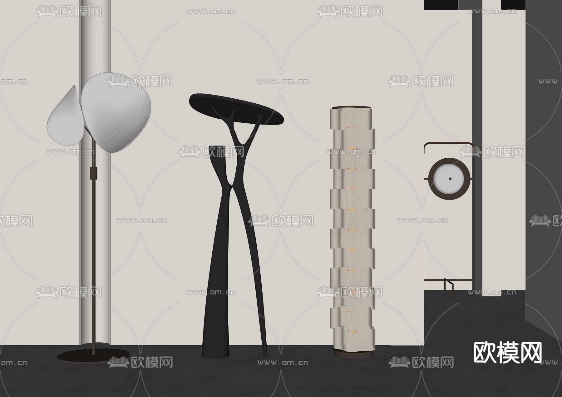 奶油风落地灯su模型下载（渲染图2）