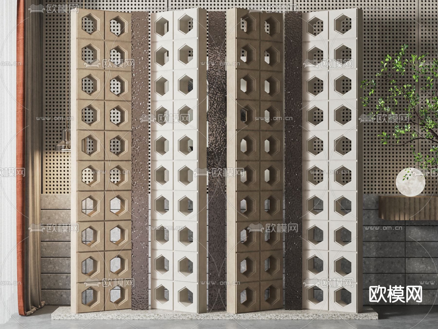 侘寂风屏风 隔断su模型下载（渲染图1）