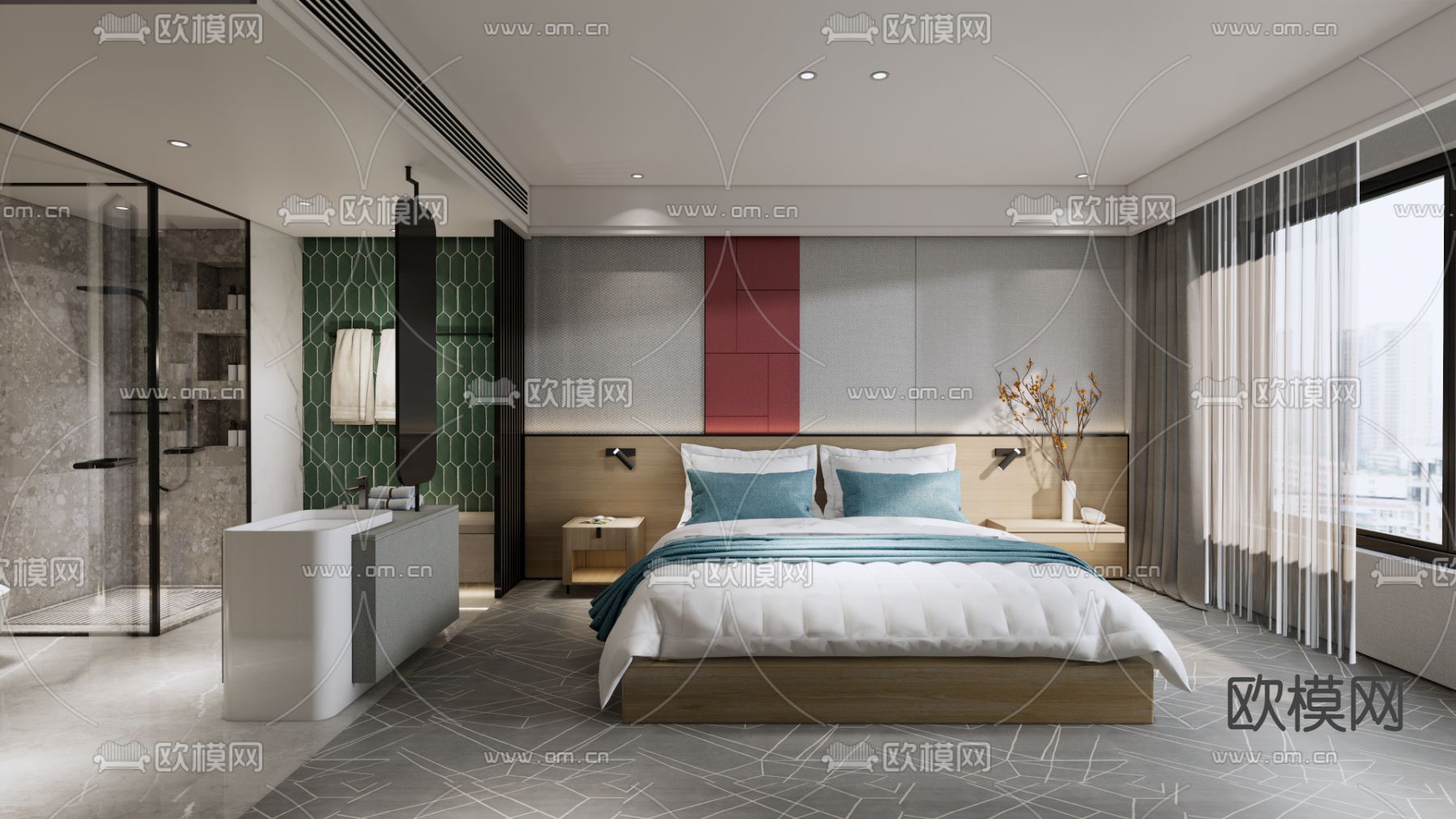 现代酒店客房su模型下载（渲染图1）