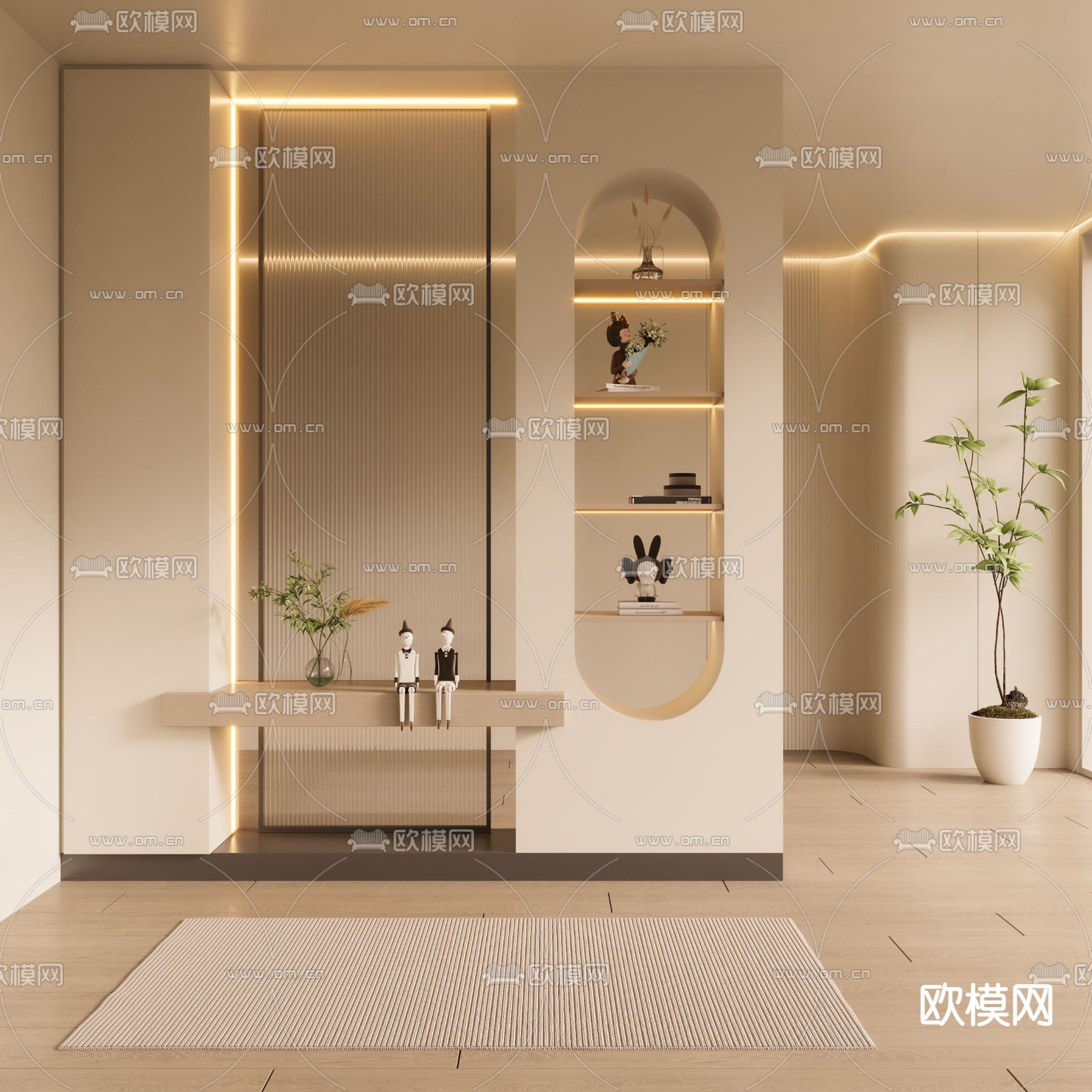 奶油风玄关 隔断3d模型下载