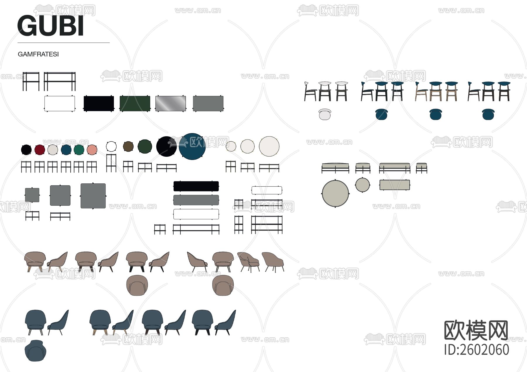 国外家具颜色填充模块CAD图库下载（渲染图6）