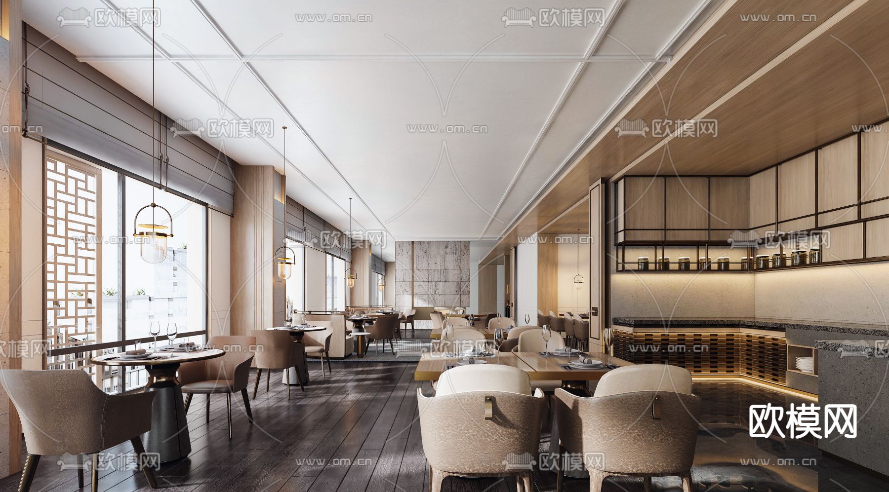 全日制餐厅 自助餐厅3d模型下载_ID14051493_3dmax免费模型-欧模网