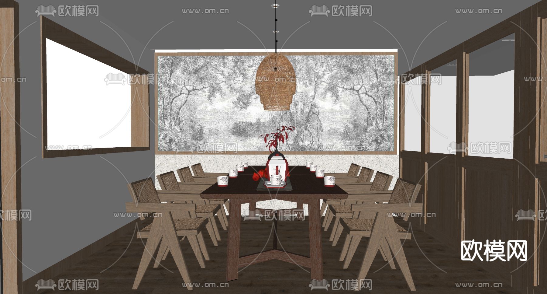 侘寂风餐厅包房su模型下载（渲染图2）