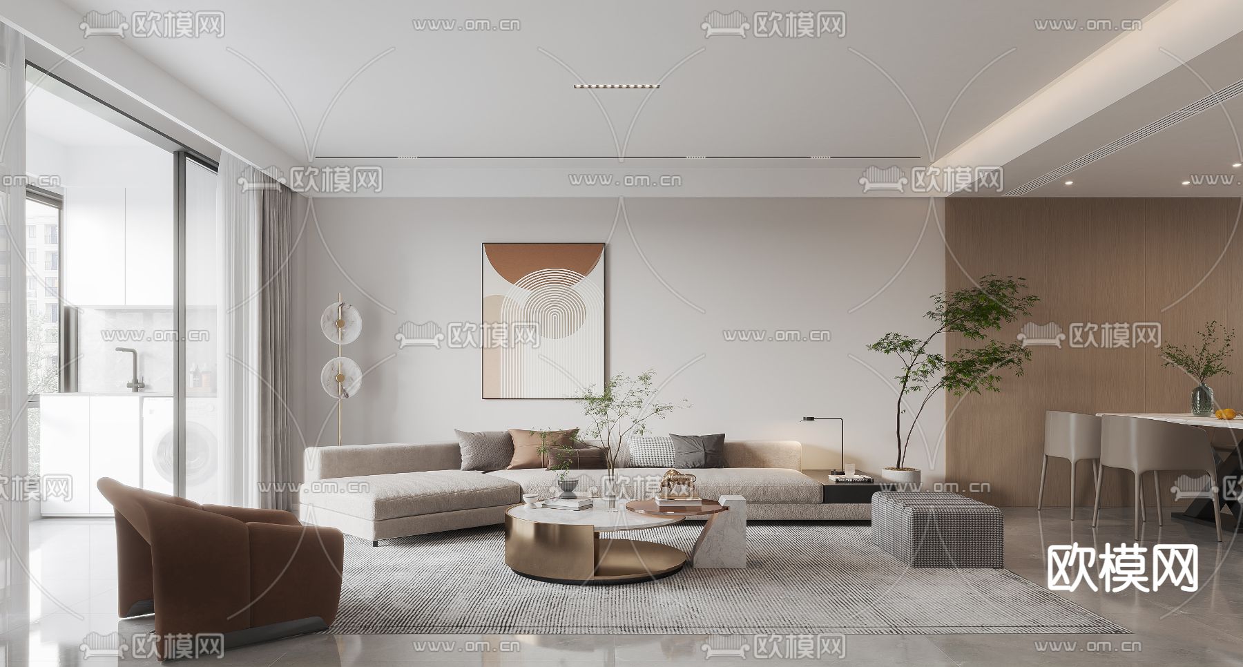 现代客餐厅3d模型下载（渲染图1）