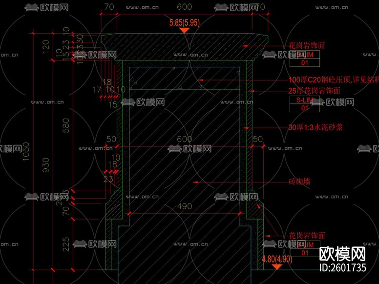 法式拱門CAD施工圖下載(渲染圖6)