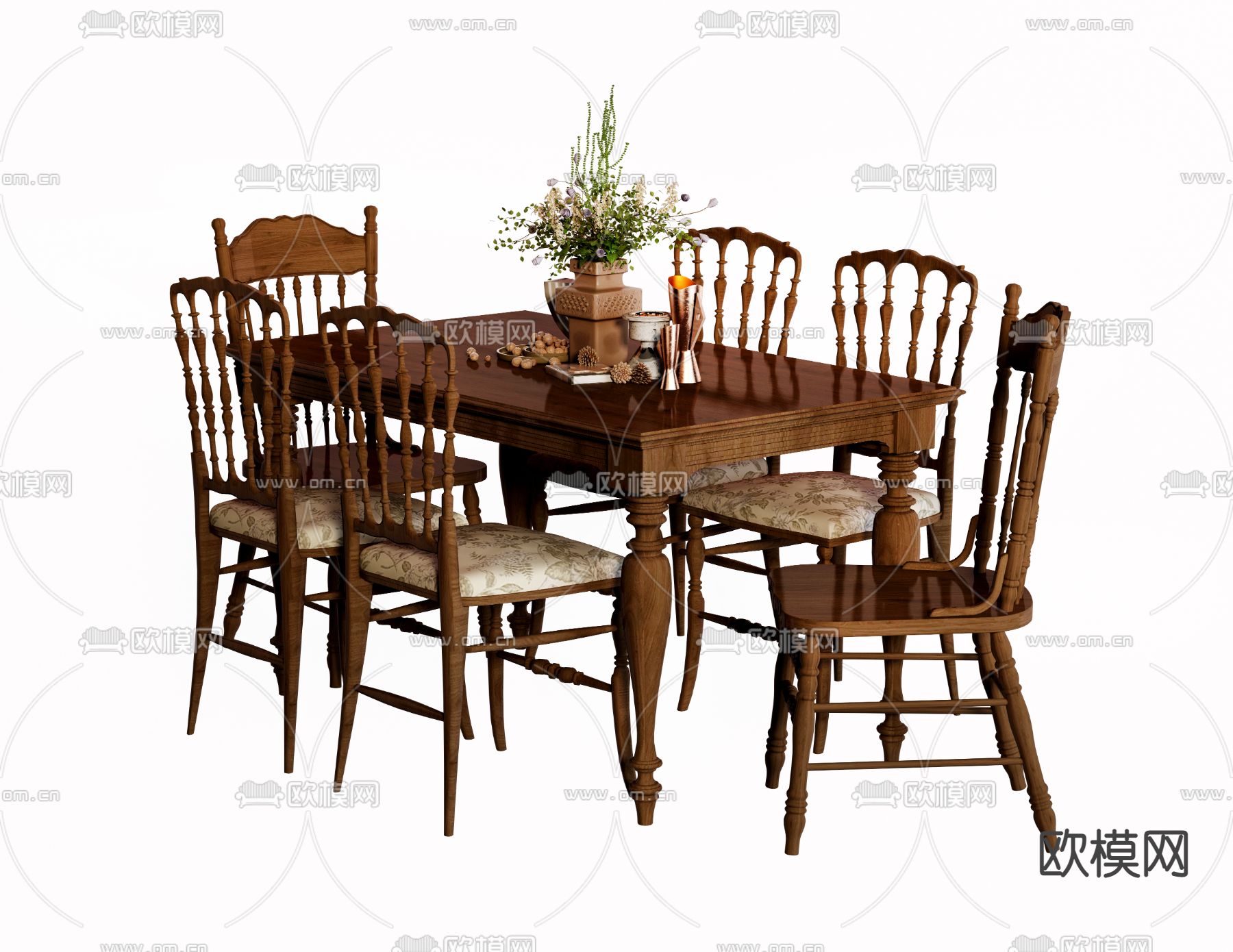 法式餐桌椅3d模型下载（渲染图3）