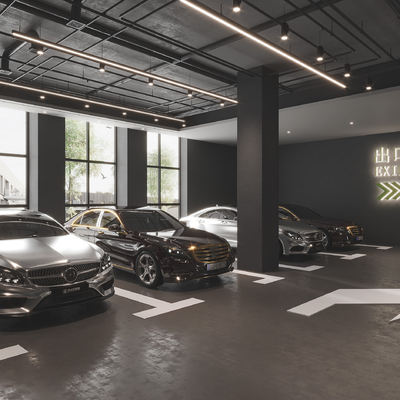  室内停车场su模型 