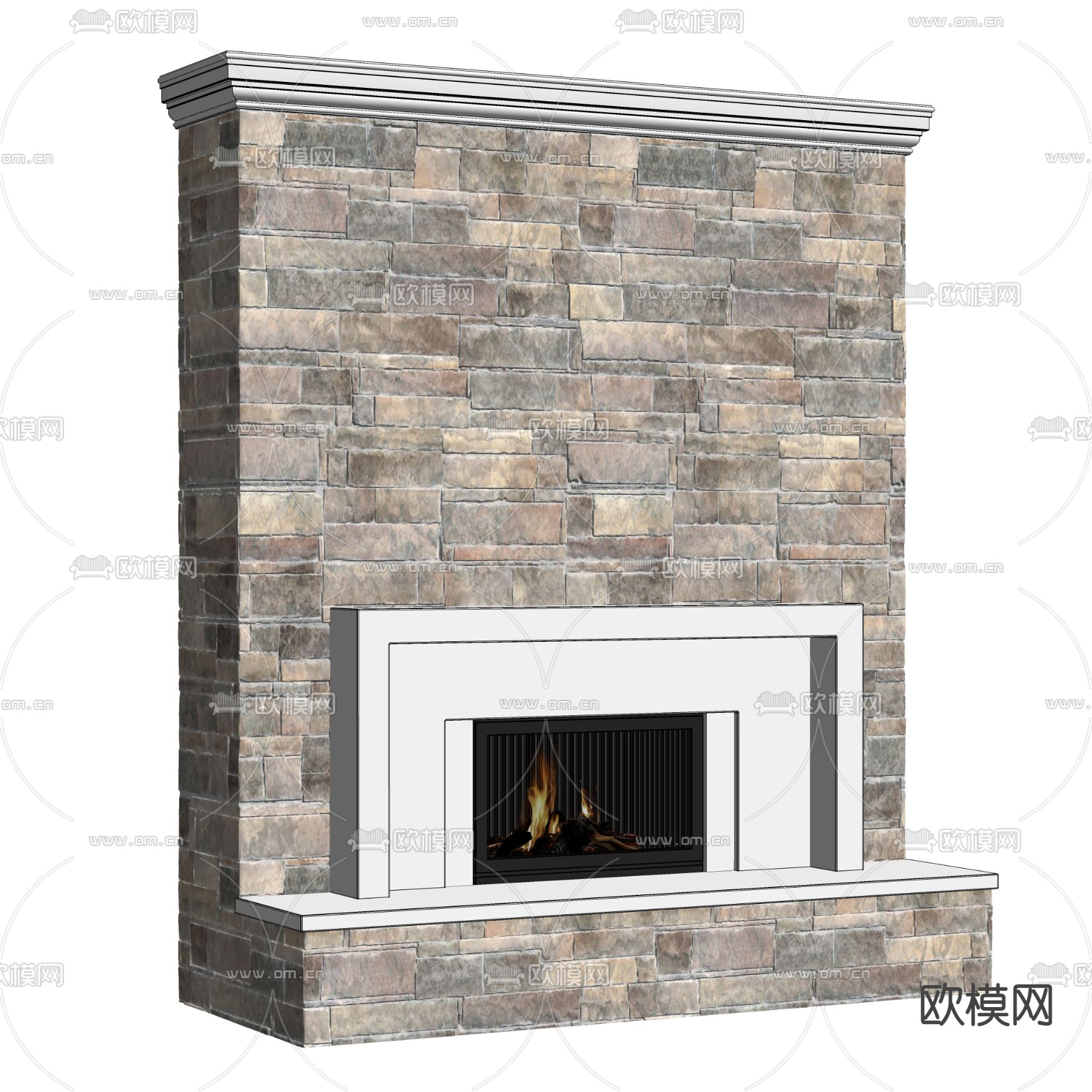 复古砖墙 壁炉su模型