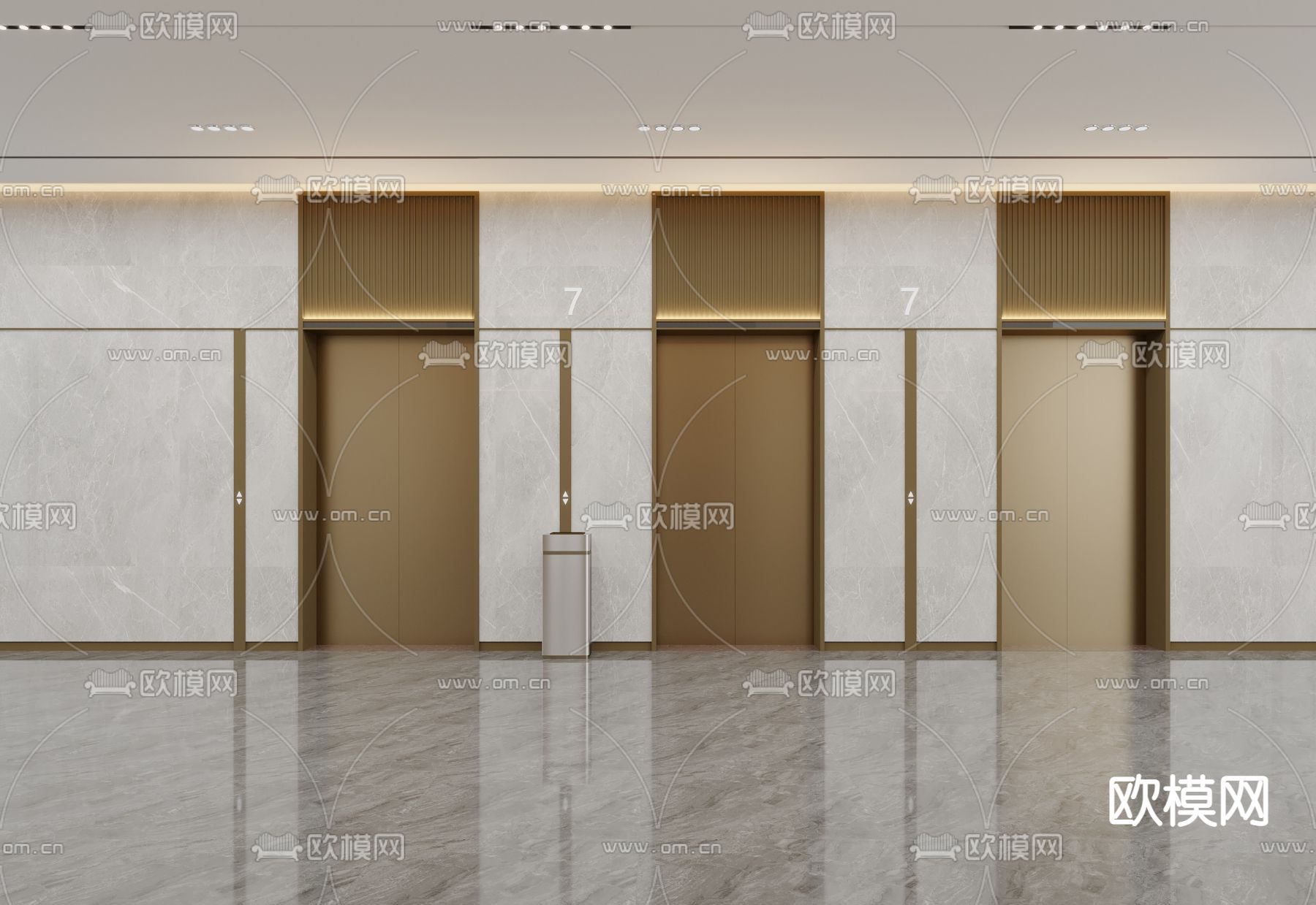 现代电梯厅 过道3d模型下载（渲染图2）