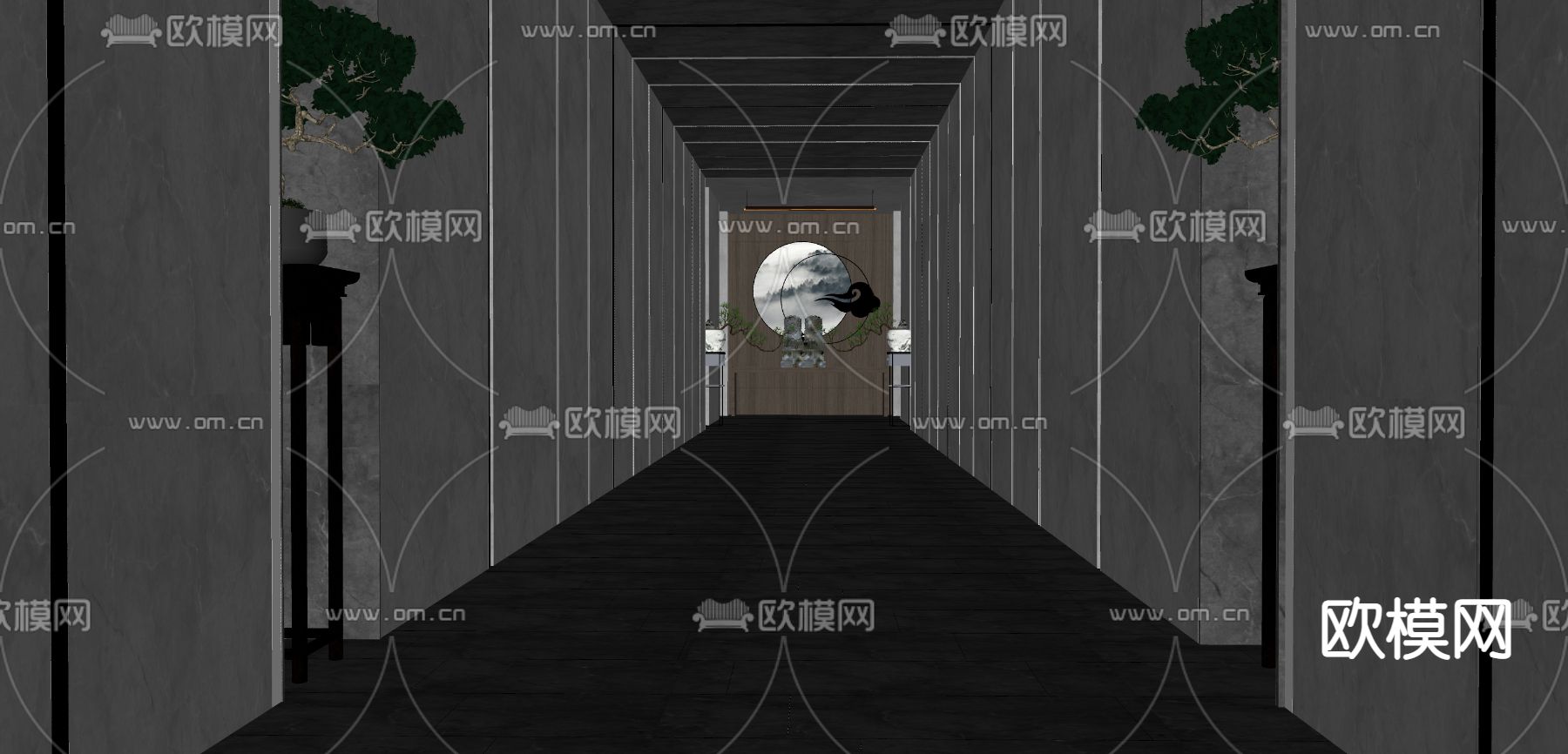 新中式走廊 大厅过道su模型下载（渲染图2）