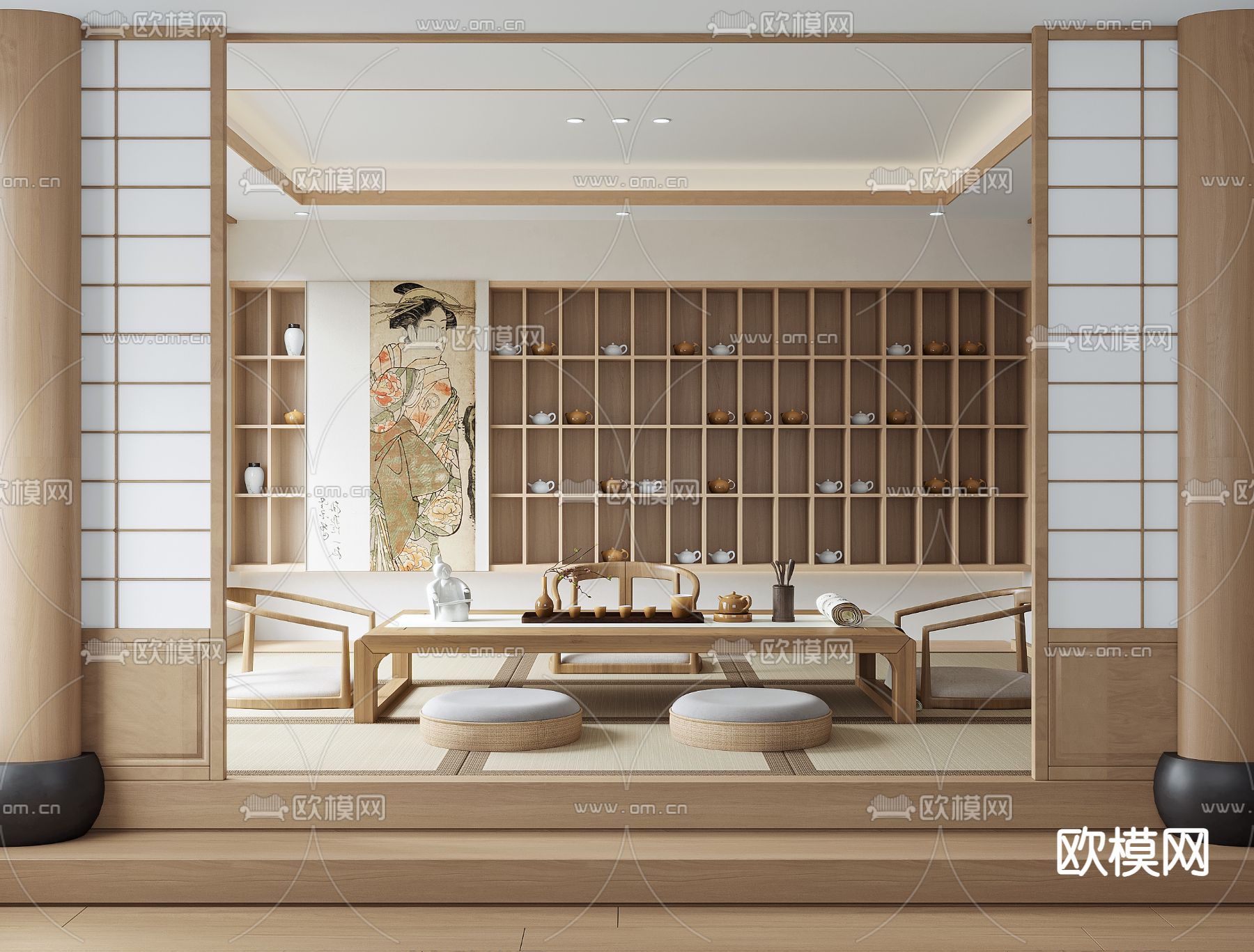榻榻米茶室3d模型下载
