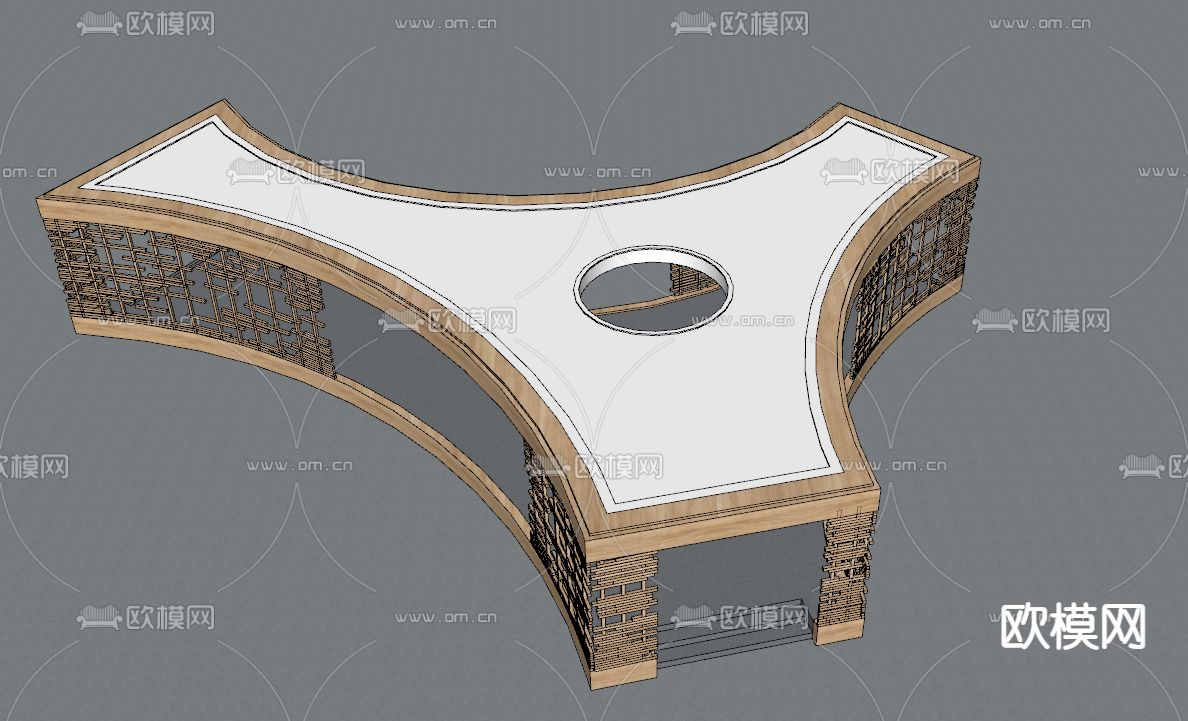 现代弧形廊架su模型下载（渲染图2）