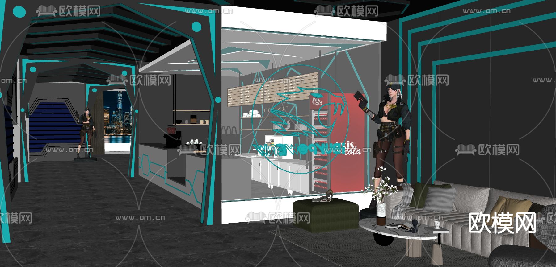 科幻电竞网咖su模型下载（渲染图2）