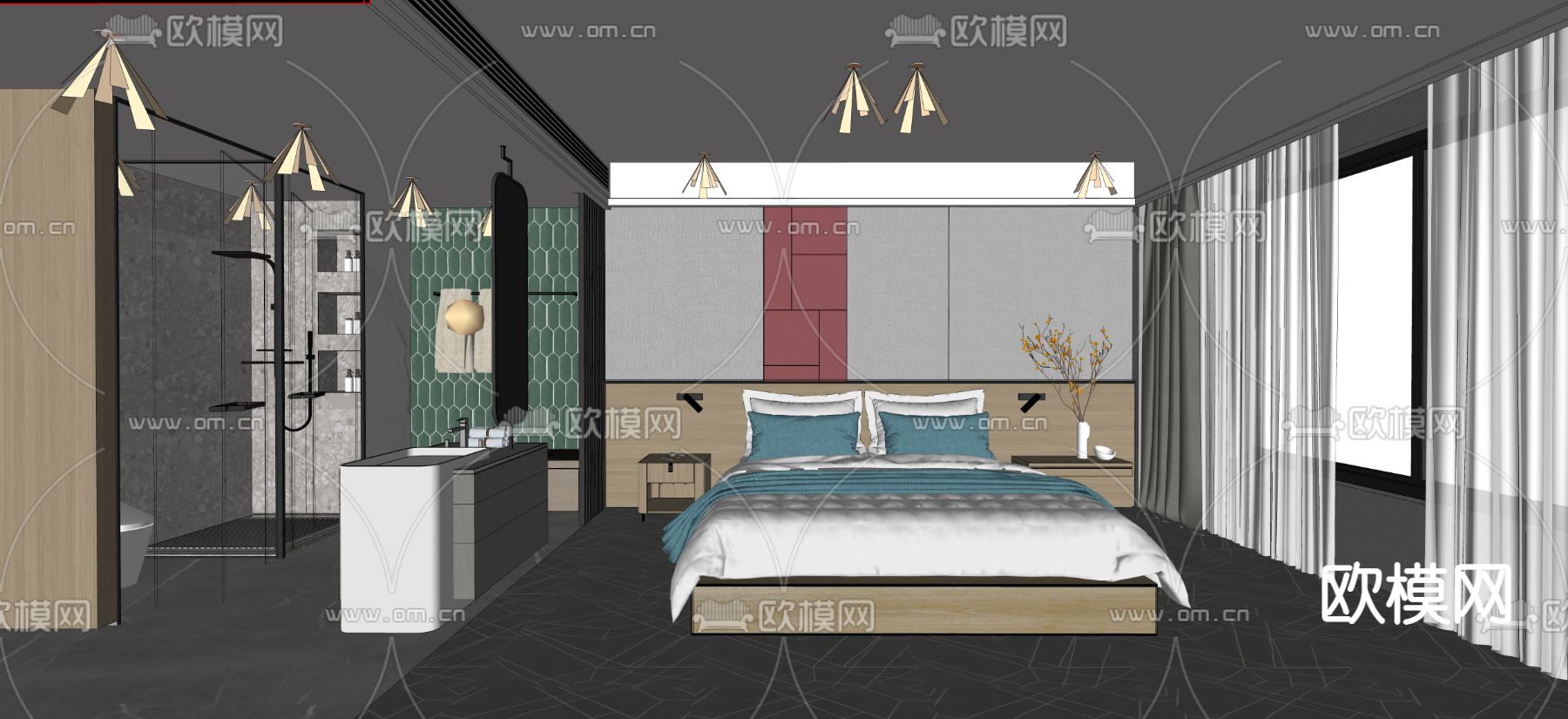 现代酒店客房su模型下载（渲染图2）