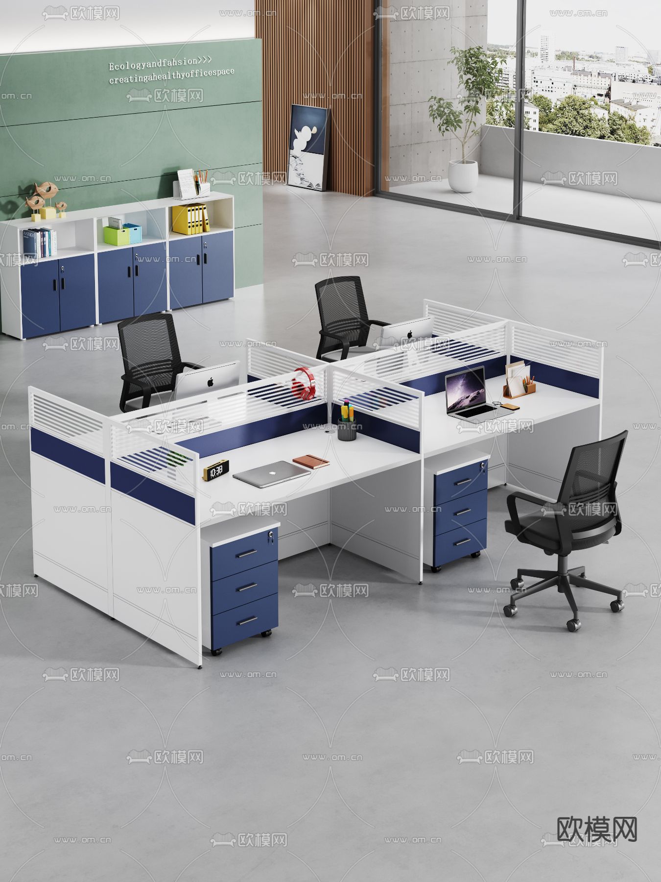 办公桌 屏风卡位 工位3d模型下载（渲染图2）