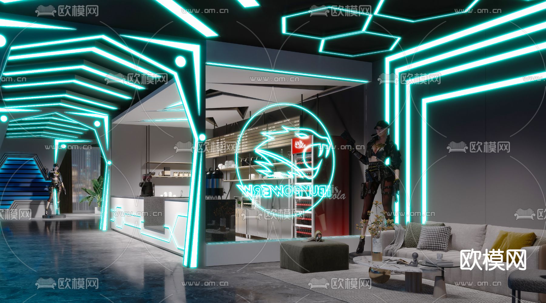 科幻电竞网咖su模型下载（渲染图1）