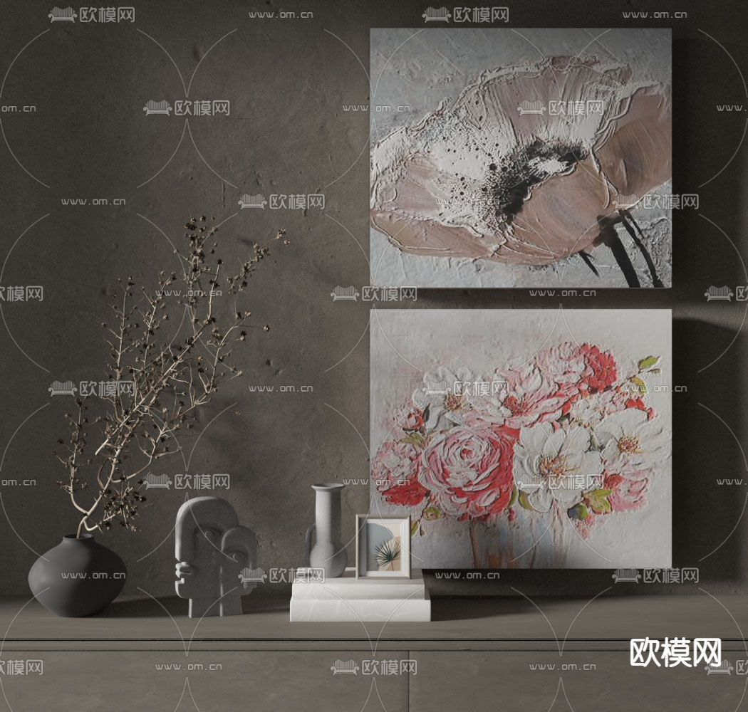 侘寂风装饰画 挂画su模型下载（渲染图1）