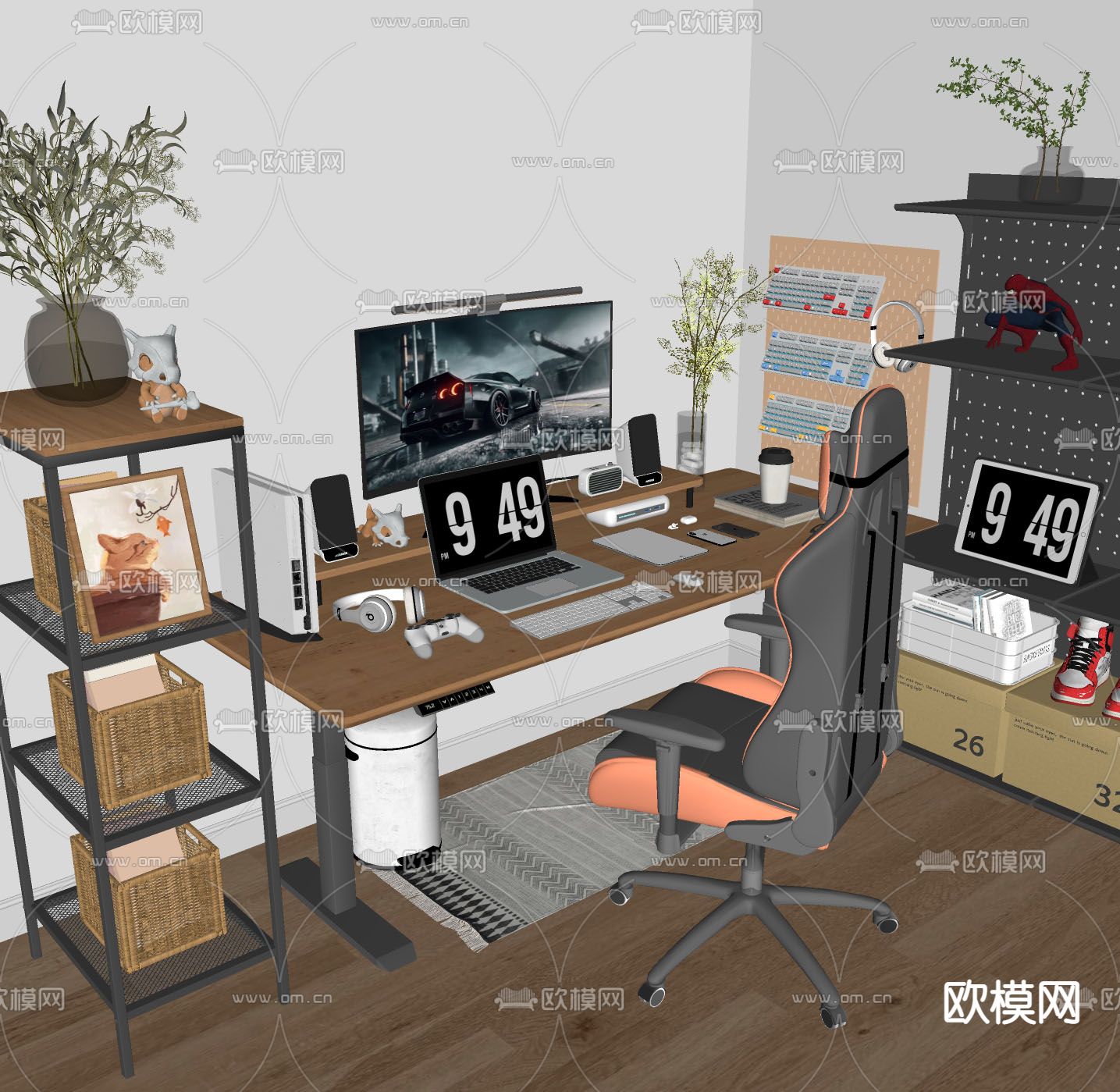 现代书桌椅 电竞椅su模型
