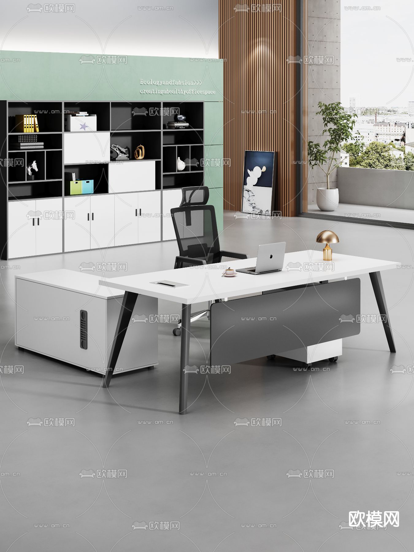 班台桌 大班台 老板桌3d模型下载（渲染图1）