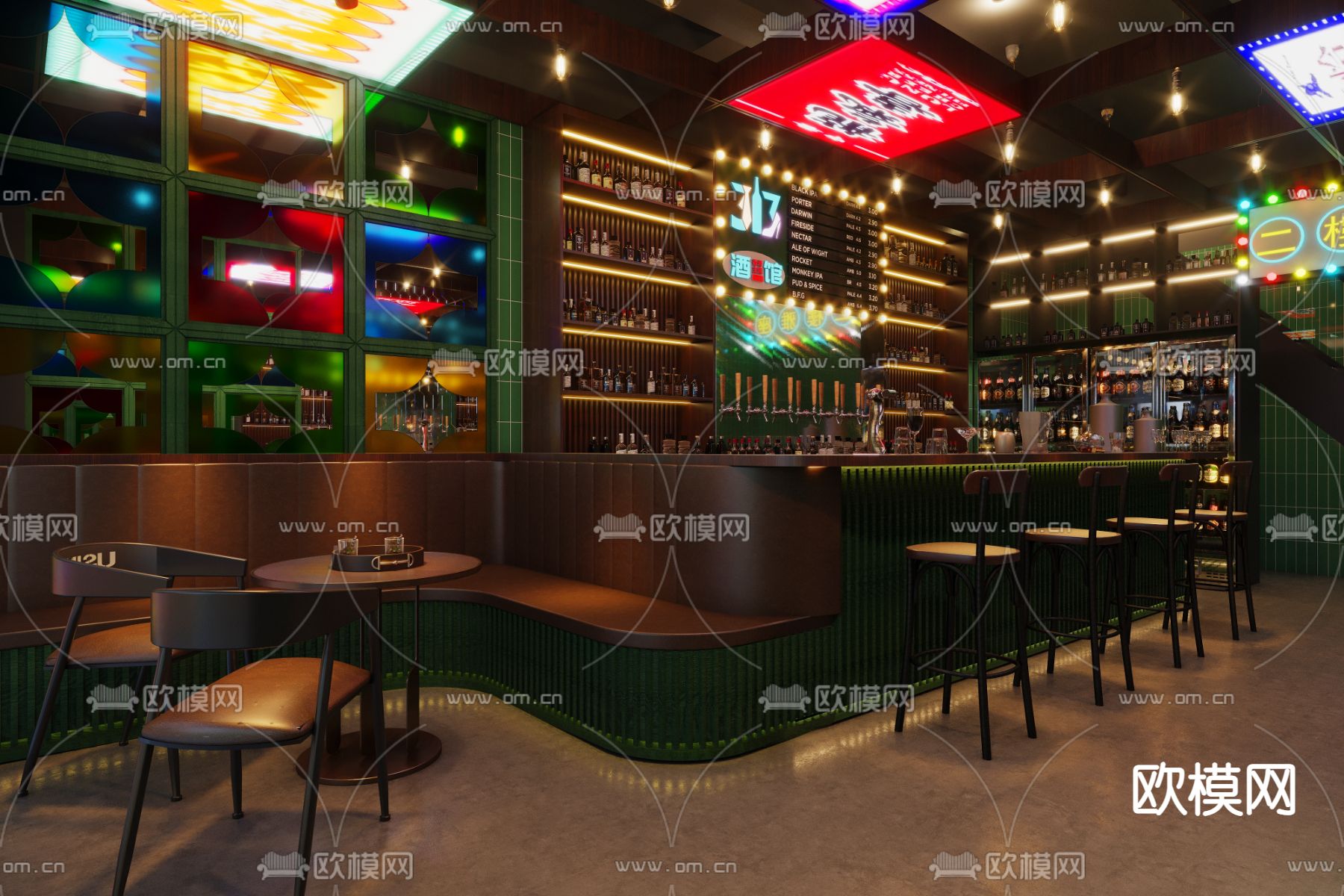 酒吧 清吧 音乐餐吧3d模型下载（渲染图2）