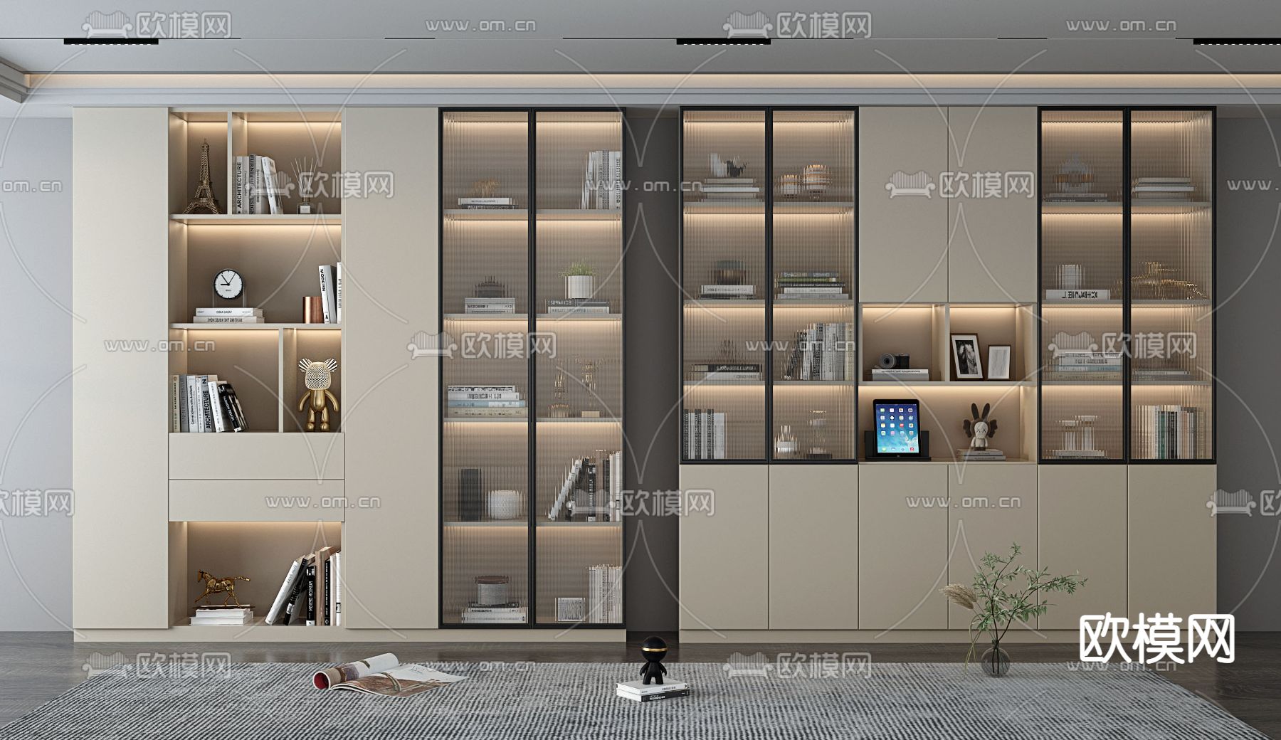 现代书柜 装饰柜3d模型下载