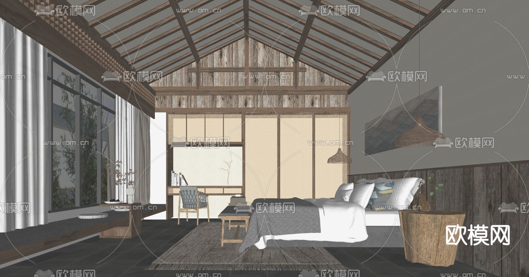 侘寂民宿客房su模型下载（渲染图2）