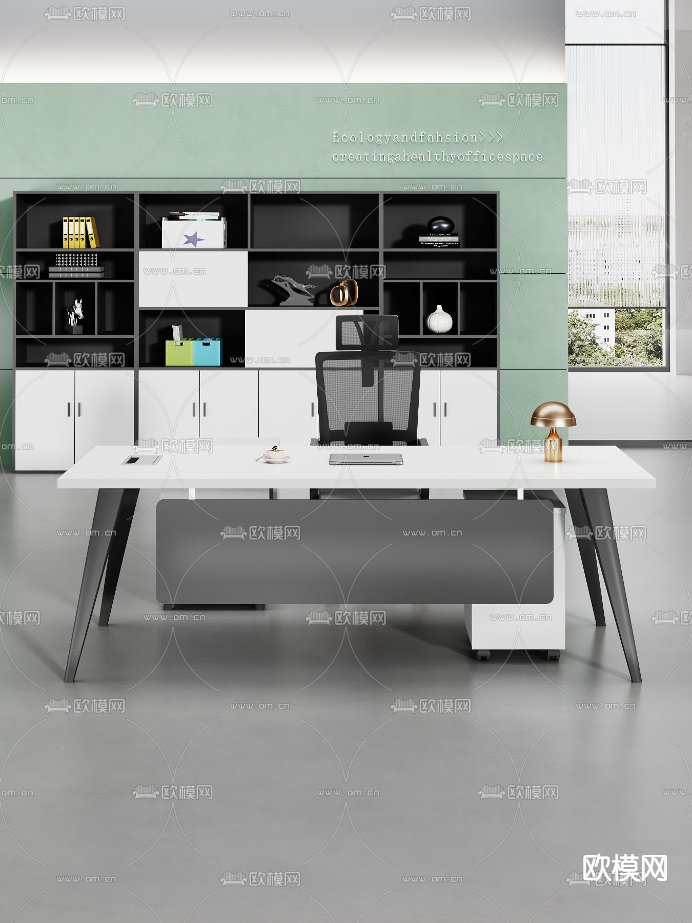 班台桌 大班台 老板桌3d模型下载（渲染图3）