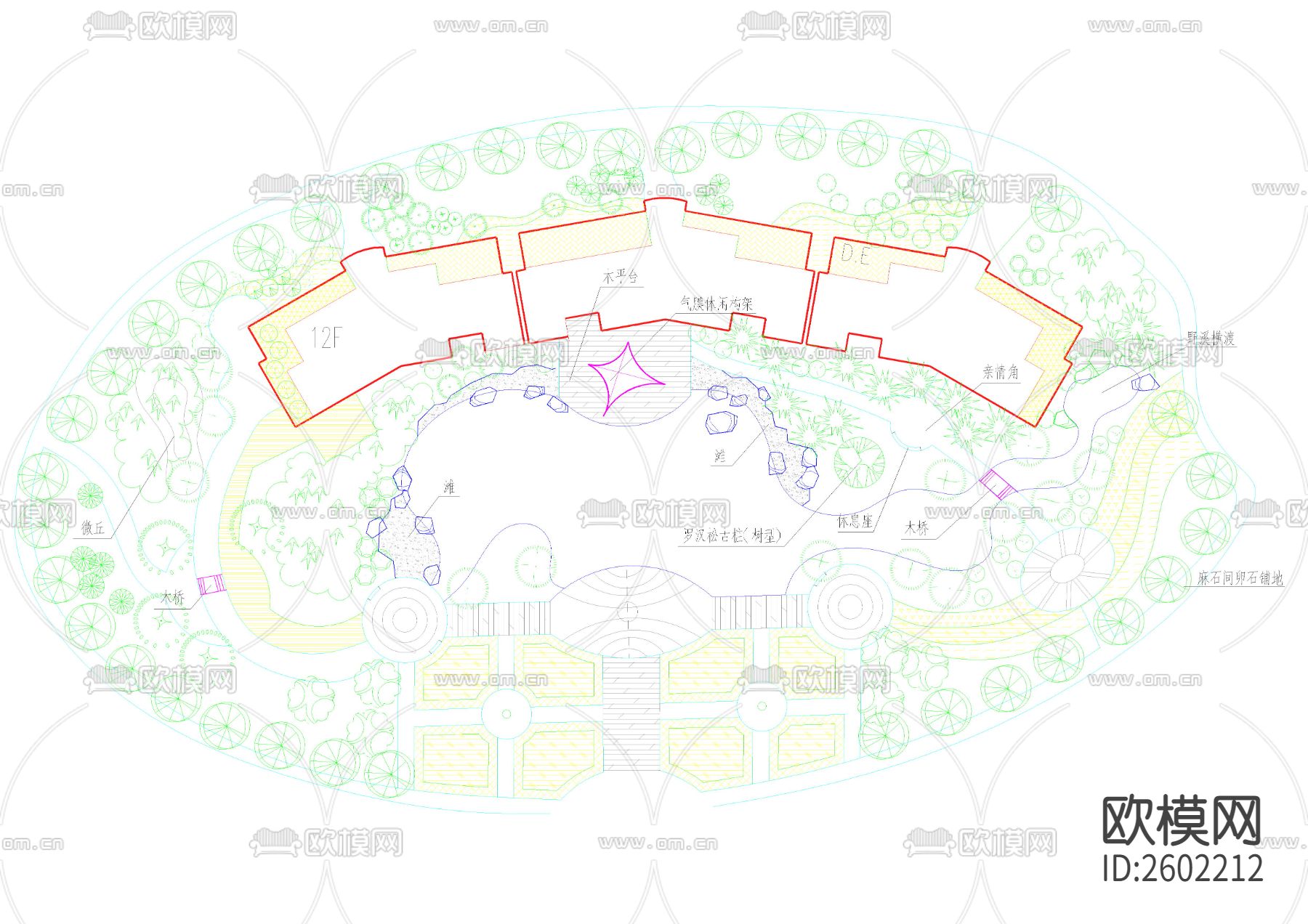 小公园景观平面图CAD施工图下载（渲染图1）