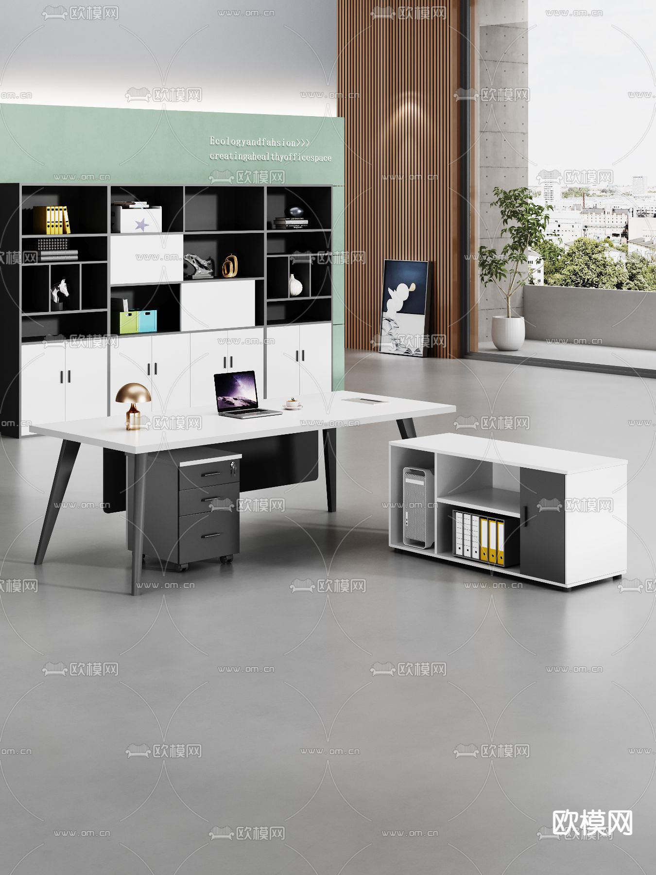 班台桌 大班台 老板桌3d模型下载（渲染图2）