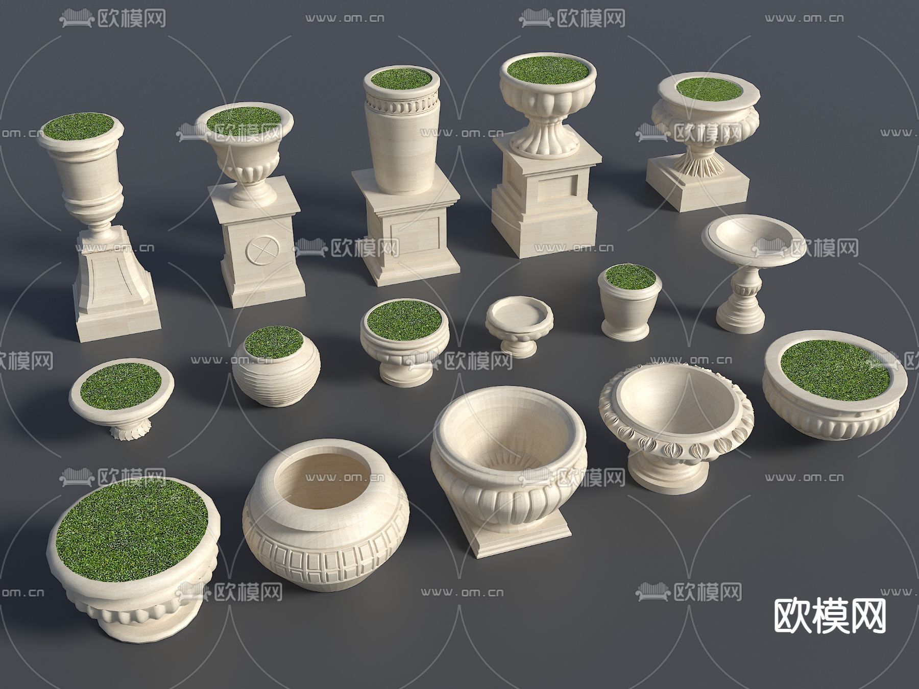 欧式花钵 花坛 花盆3d模型下载
