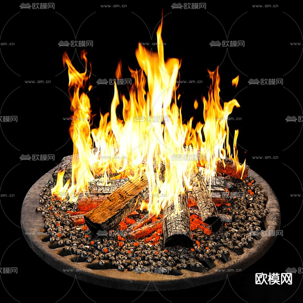 石头篝火堆su模型下载（渲染图2）