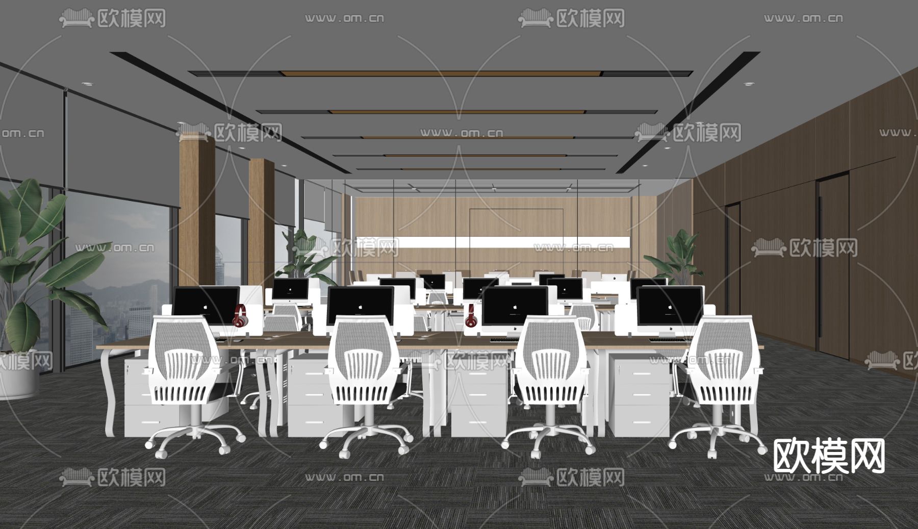 公共办公区 办公室su模型下载（渲染图2）