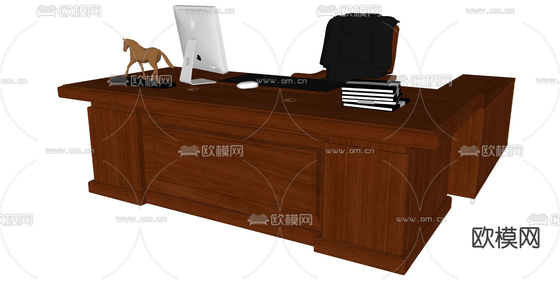 大班台 老板桌 班台桌su模型下载（渲染图2）