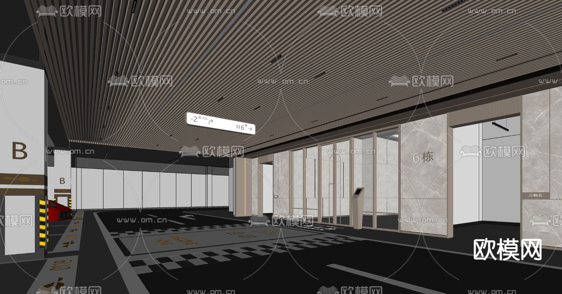 地下停车场su模型下载（渲染图2）