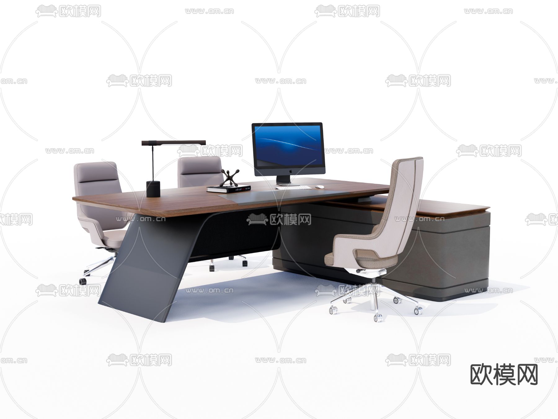 班台桌 大班台 办公桌椅su模型下载（渲染图1）