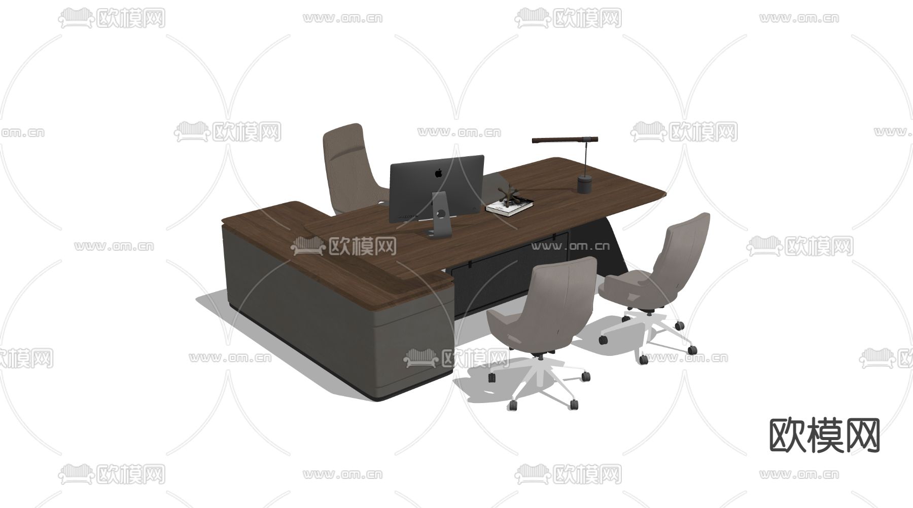 班台桌 大班台 办公桌椅su模型下载（渲染图4）
