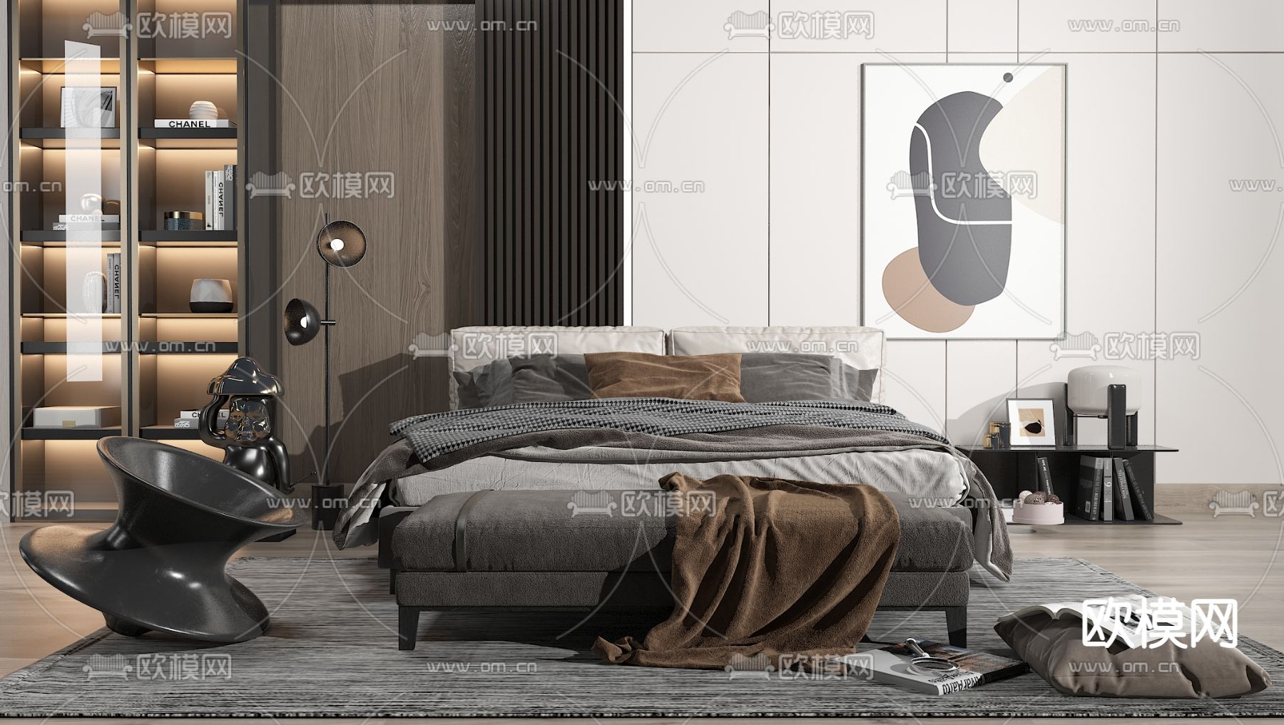 现代双人床3d模型下载