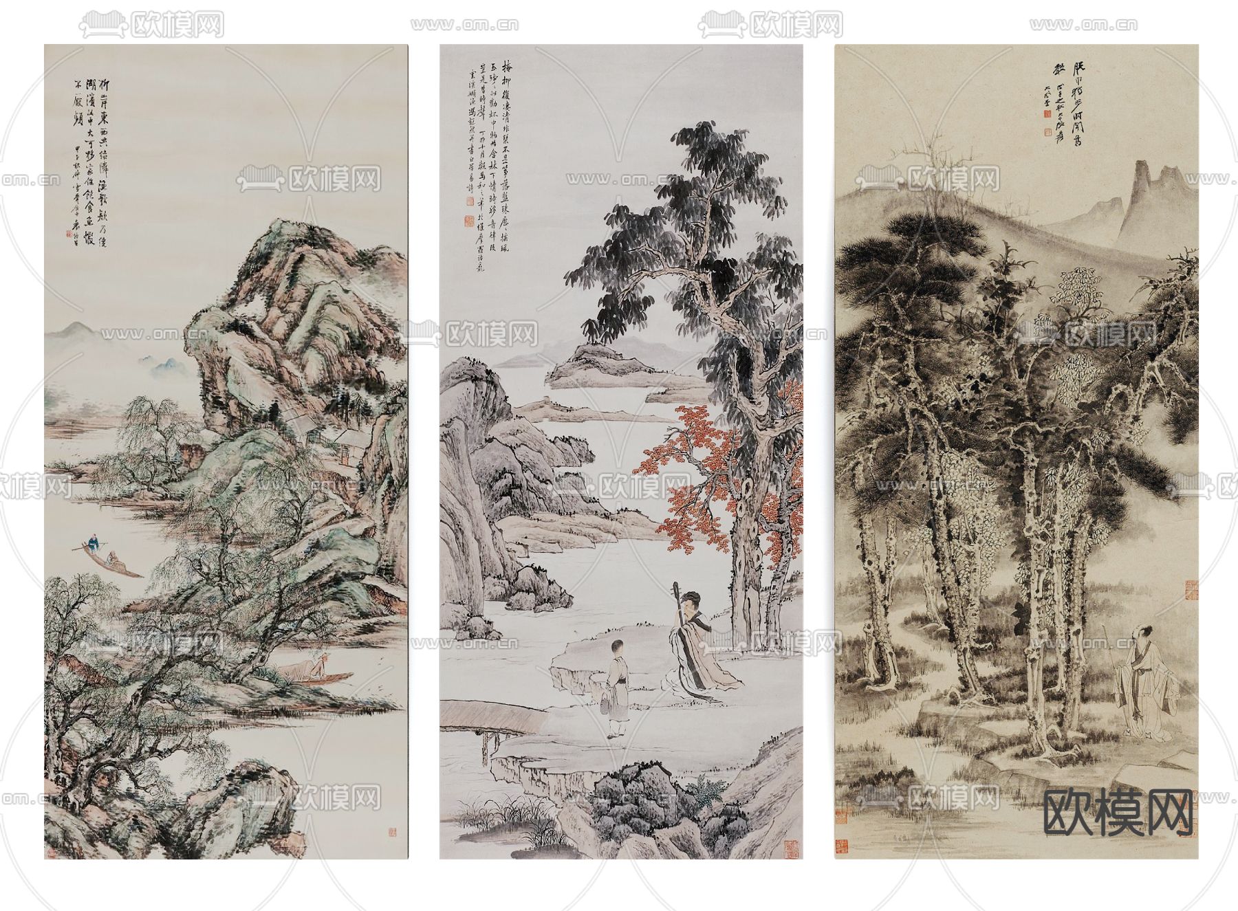 新中式装饰画 水墨画 挂画3d模型下载