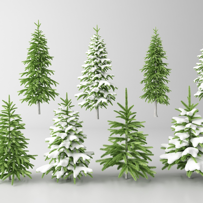  雪树 雪松 冬季树 松树su模型 