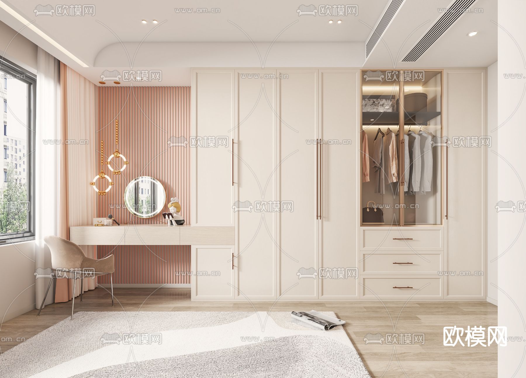 奶油风衣帽间 更衣间3d模型下载