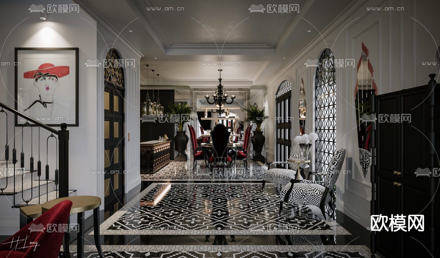 巴洛克客厅 餐厅3d模型下载（渲染图6）