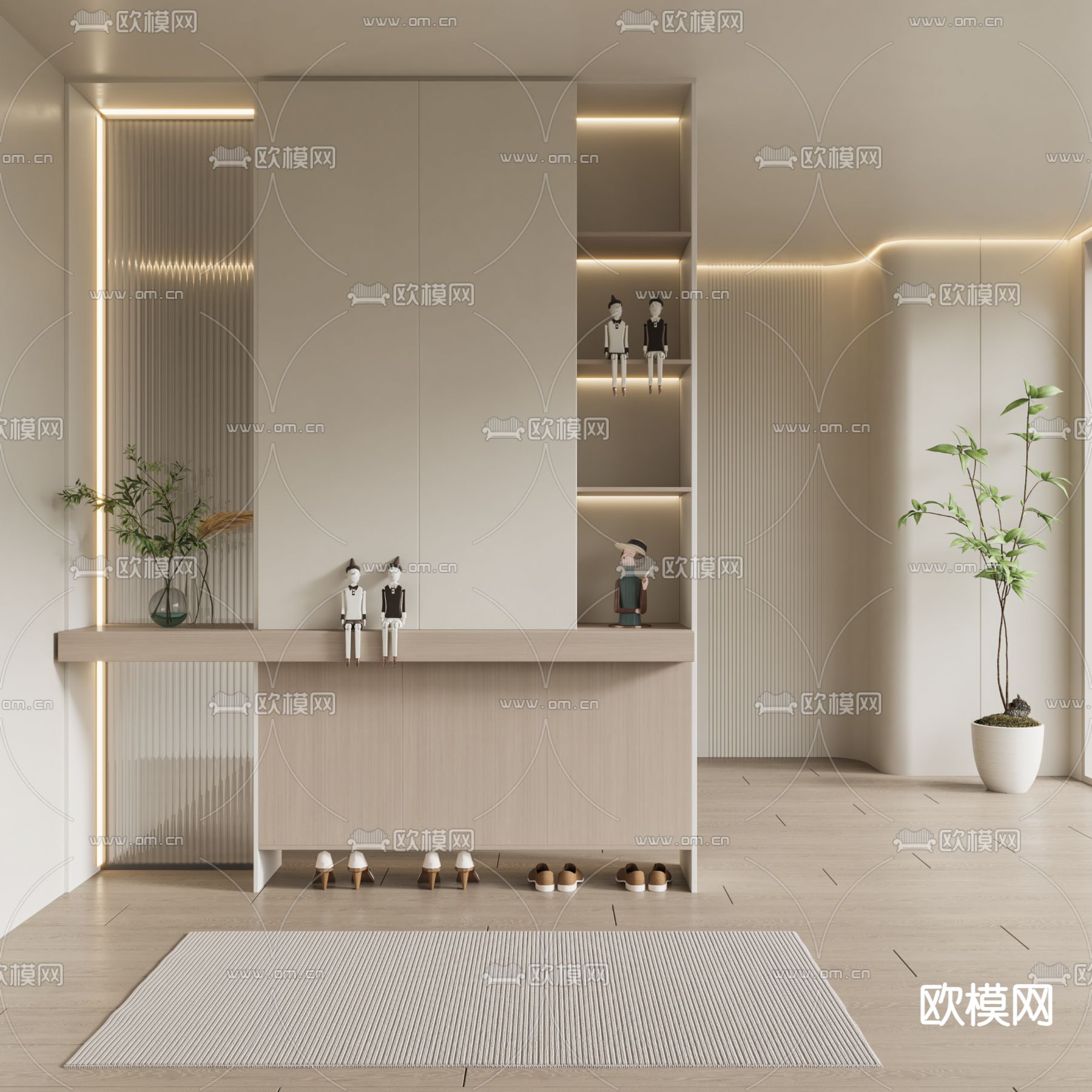 奶油风鞋柜 玄关隔断3d模型下载