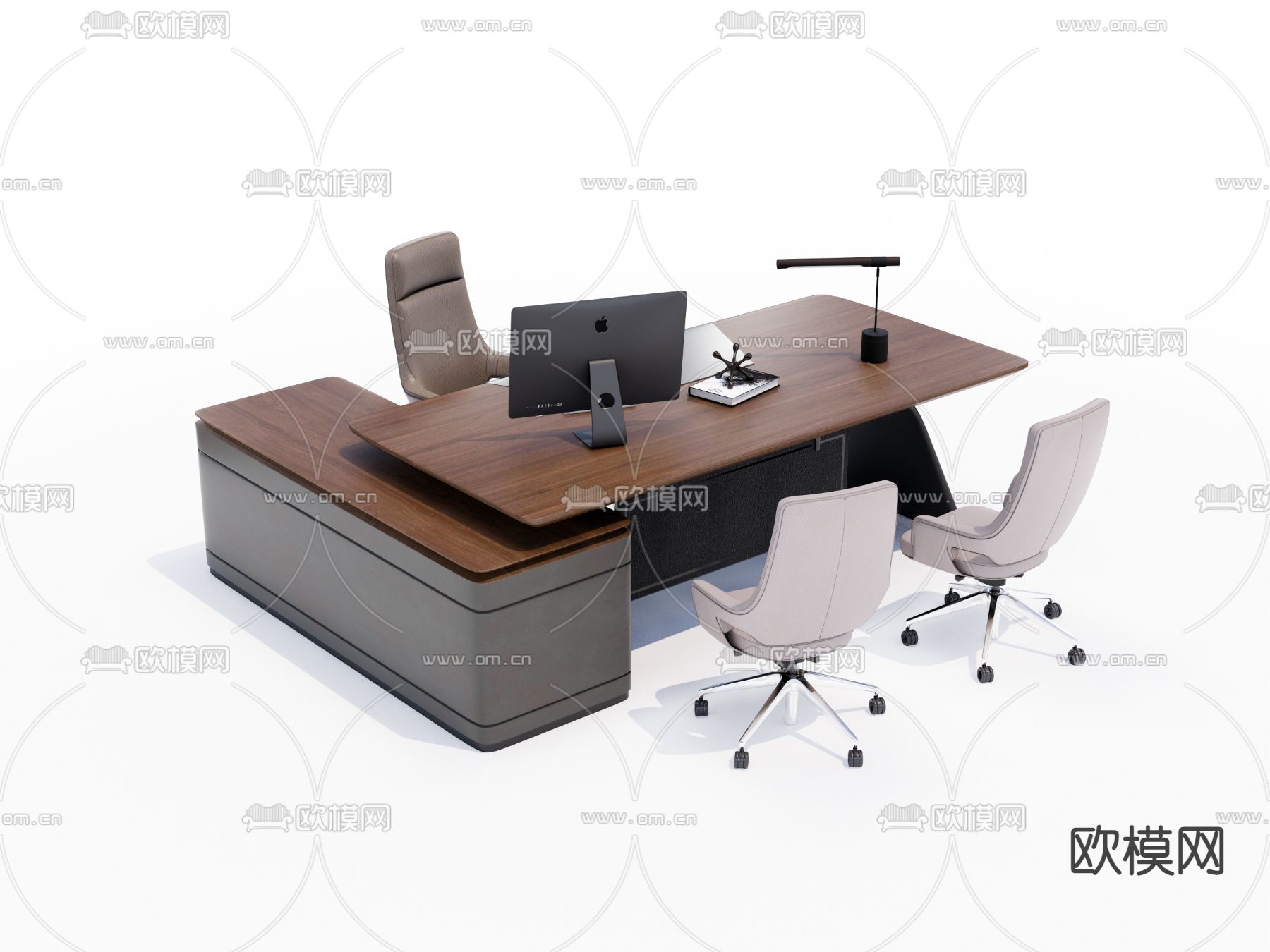 班台桌 大班台 办公桌椅su模型下载（渲染图3）